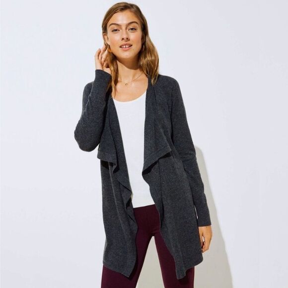 Loft by Ann Taylor Open Front Cardigan Gray Knitted Size M - Picture 1 of 4